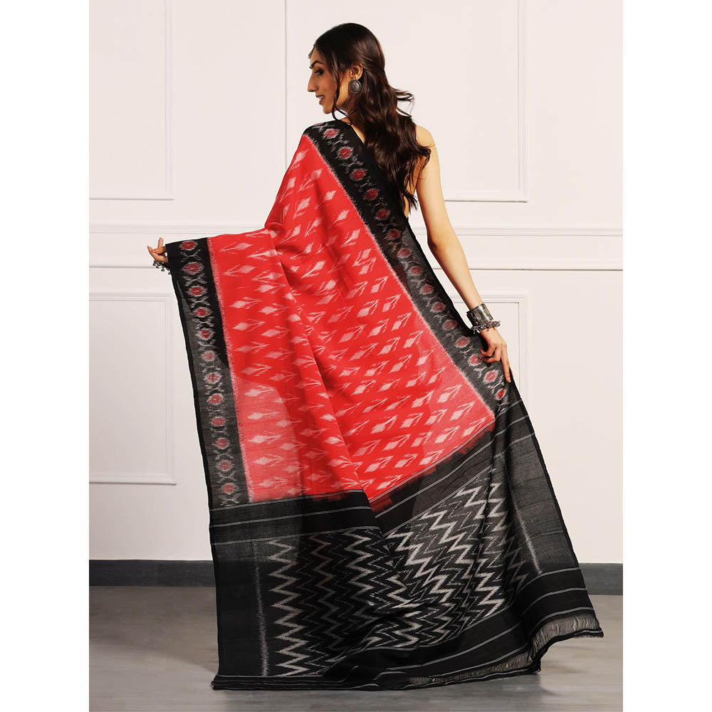 Aditri Handloom Ikat On Gas Mercerised Cotton Saree without Blouse