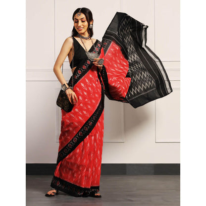 Aditri Handloom Ikat On Gas Mercerised Cotton Saree without Blouse