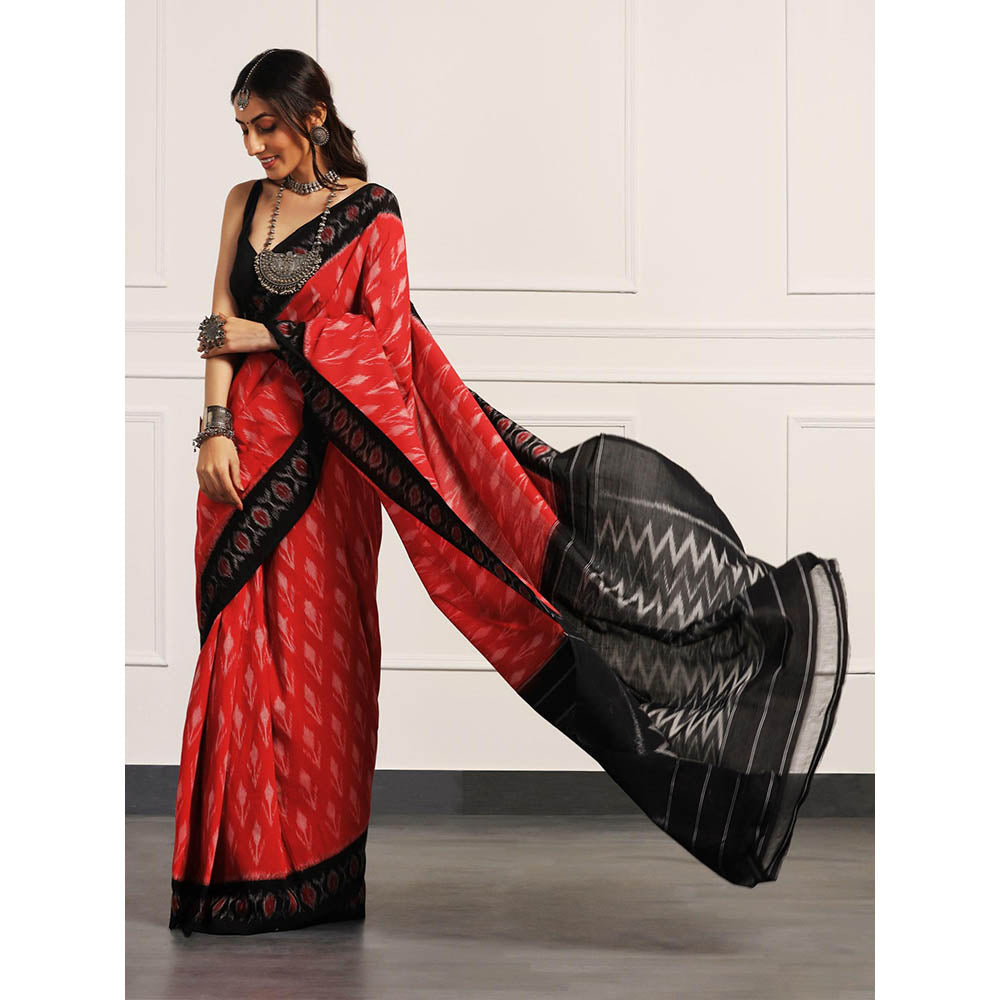 Aditri Handloom Ikat On Gas Mercerised Cotton Saree without Blouse