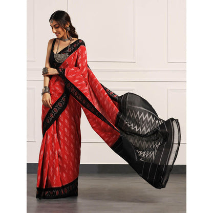 Aditri Handloom Ikat On Gas Mercerised Cotton Saree without Blouse