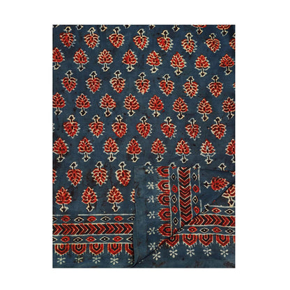 Aditri Handprinted Ajrakh On Modal Silk Blue Saree With Running Blouse