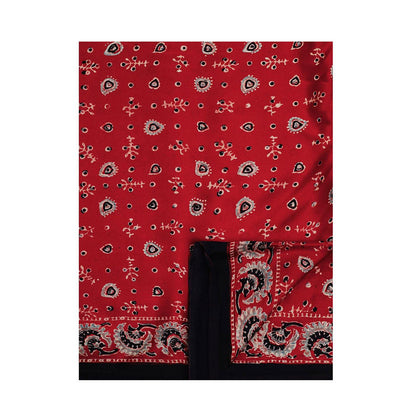 Aditri Handprinted Ajrakh On Modal Silk Red Saree With Running Blouse