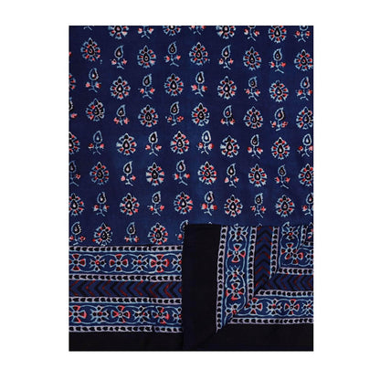 Aditri Handprinted Ajrakh On Modal Silk Navy Blue Saree With Running Blouse
