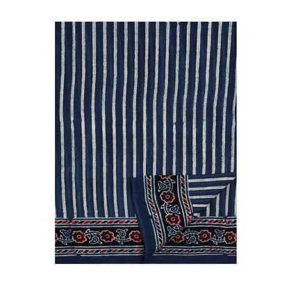 Aditri Handprinted Ajrakh On Cotton Blue Saree With Running Blouse