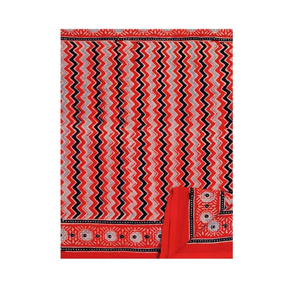Aditri Handprinted Ajrakh On Cotton Red Saree With Running Blouse