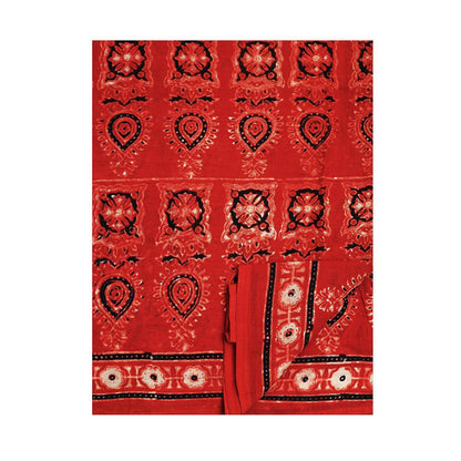 Aditri Handprinted Ajrakh On Cotton Red Saree With Running Blouse