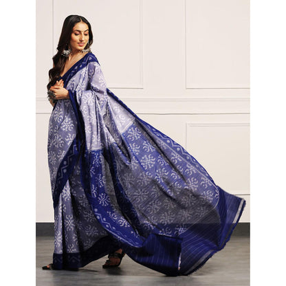 Aditri Handloom Ikat From Orissa Blue Saree With Blouse Piece