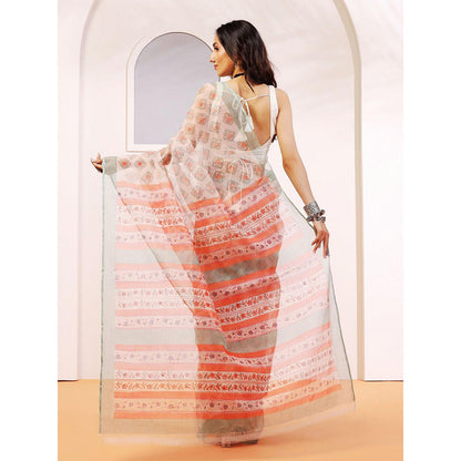 Aditri Handloom Kota Doria Hand Block Print Multi-Color Saree With Blouse Piece