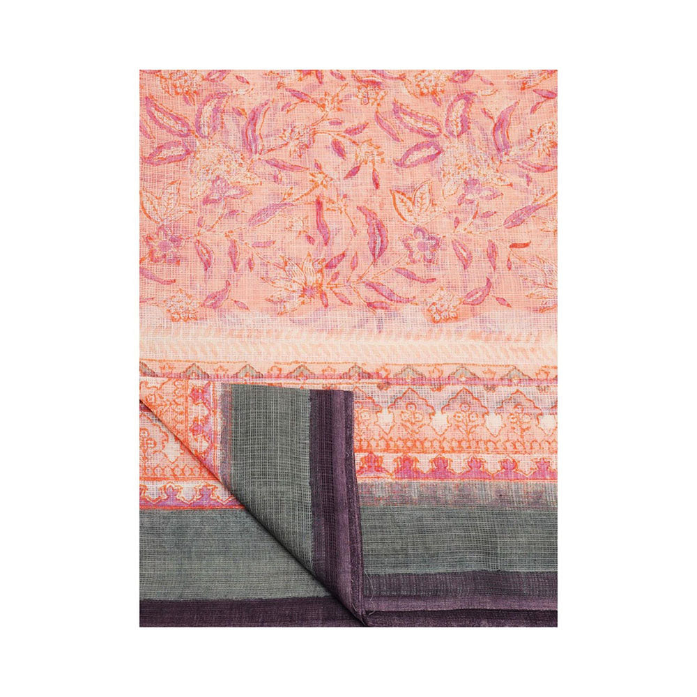 Aditri Handloom Kota Doria Hand Block Print Multi-Color Saree With Blouse Piece