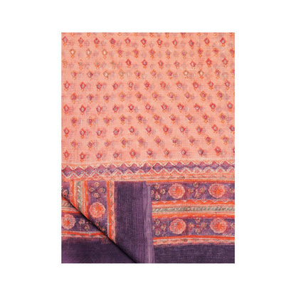 Aditri Handloom Kota Doria Hand Block Print Orange Saree With Blouse Piece