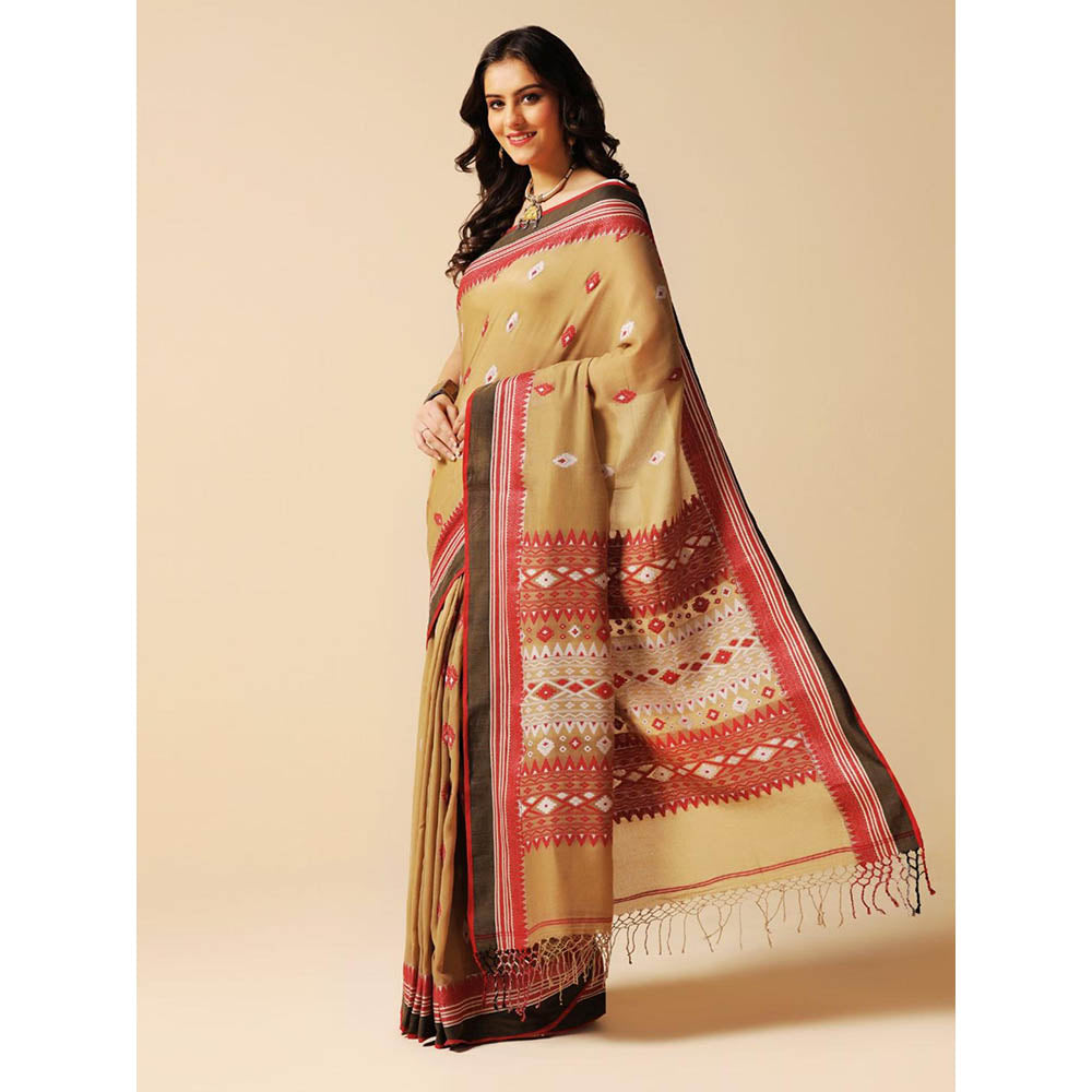 Aditri Beige Handloom Khadi Cotton Saree with Running Blouse