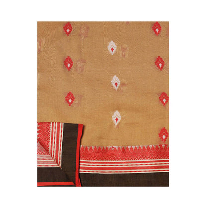 Aditri Beige Handloom Khadi Cotton Saree with Running Blouse