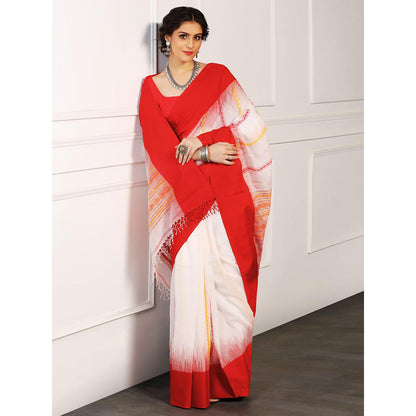 Aditri White Handloom Khadi Cotton Saree with Running Blouse
