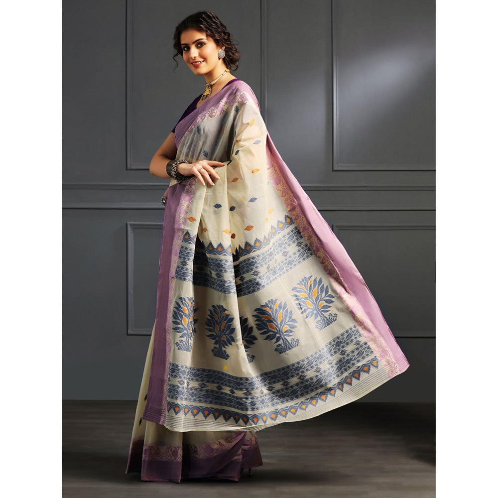 Aditri Beige Handloom Khadi Cotton Saree with Running Blouse