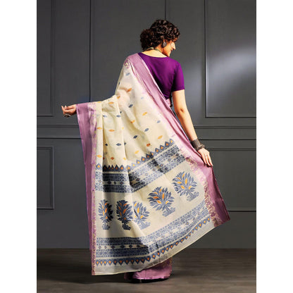 Aditri Beige Handloom Khadi Cotton Saree with Running Blouse