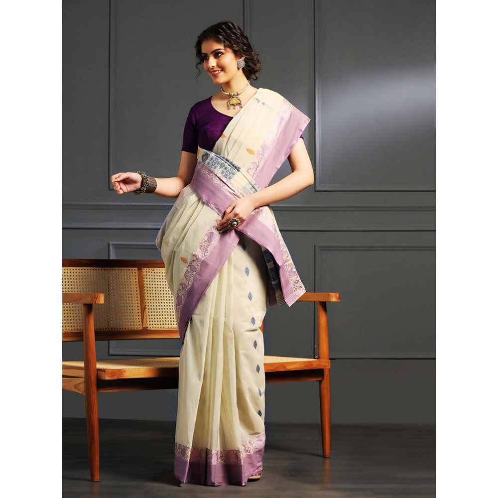 Aditri Beige Handloom Khadi Cotton Saree with Running Blouse