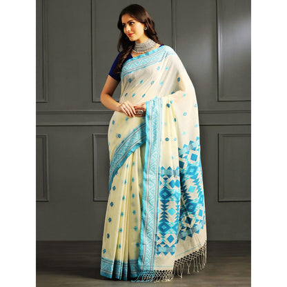 Aditri Cream Handloom Khadi Cotton Saree with Running Blouse