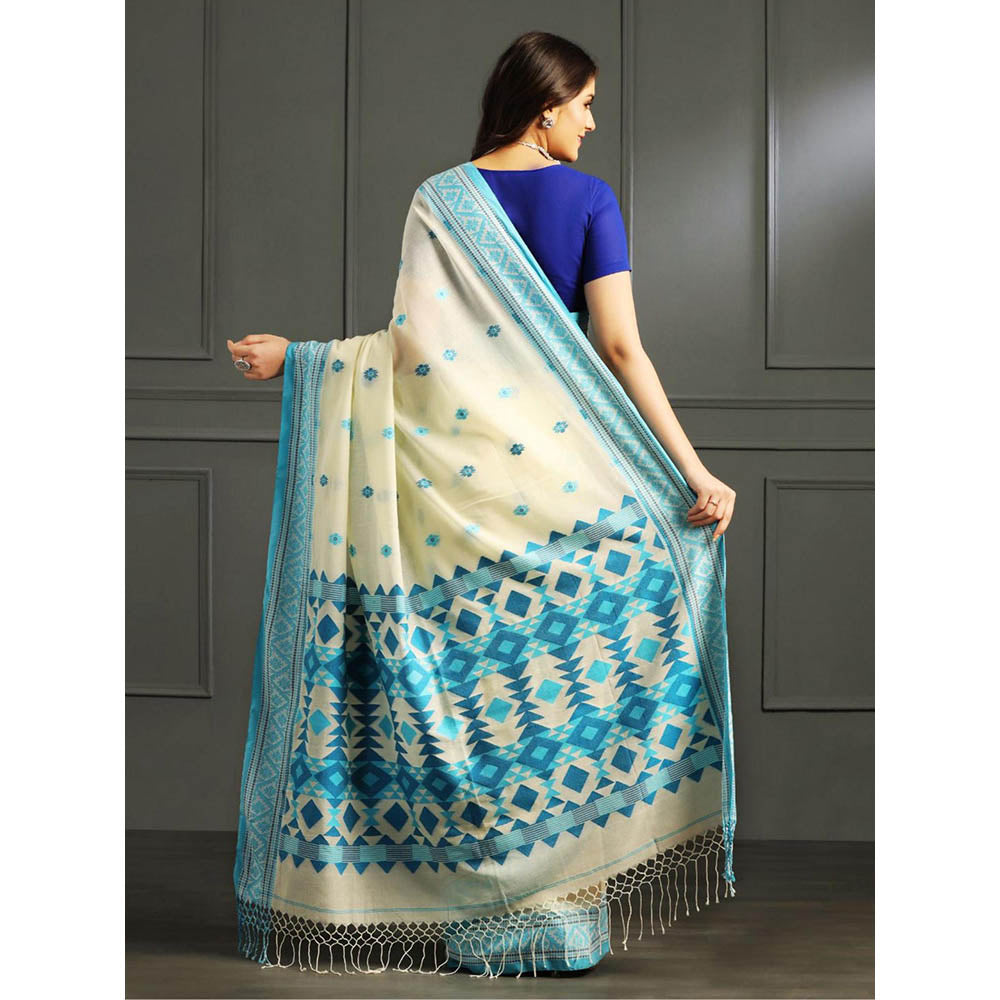 Aditri Cream Handloom Khadi Cotton Saree with Running Blouse