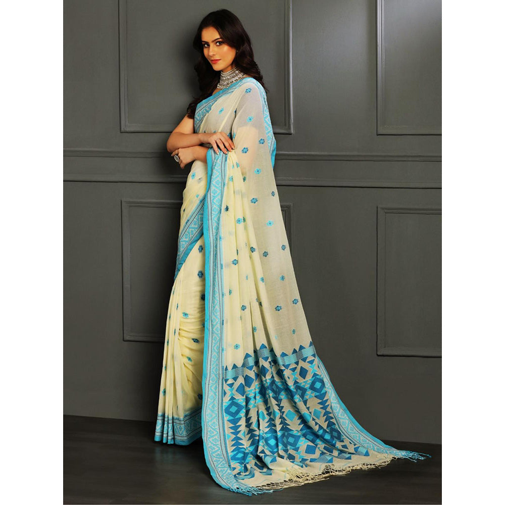 Aditri Cream Handloom Khadi Cotton Saree with Running Blouse