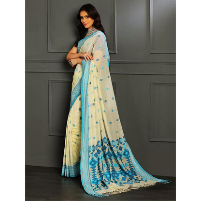 Aditri Cream Handloom Khadi Cotton Saree with Running Blouse