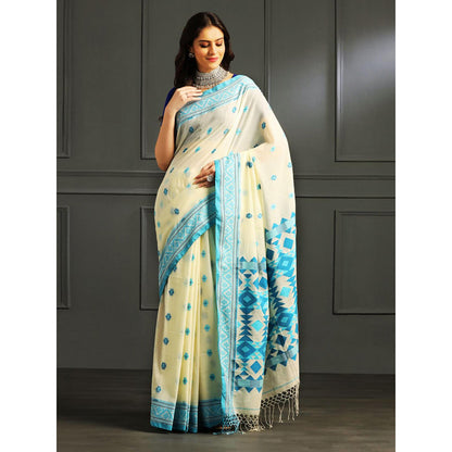 Aditri Cream Handloom Khadi Cotton Saree with Running Blouse