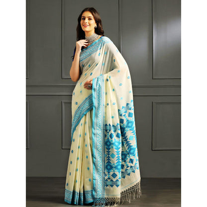 Aditri Cream Handloom Khadi Cotton Saree with Running Blouse