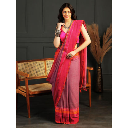 Aditri Mauve Handloom Khadi Cotton Saree with Running Blouse
