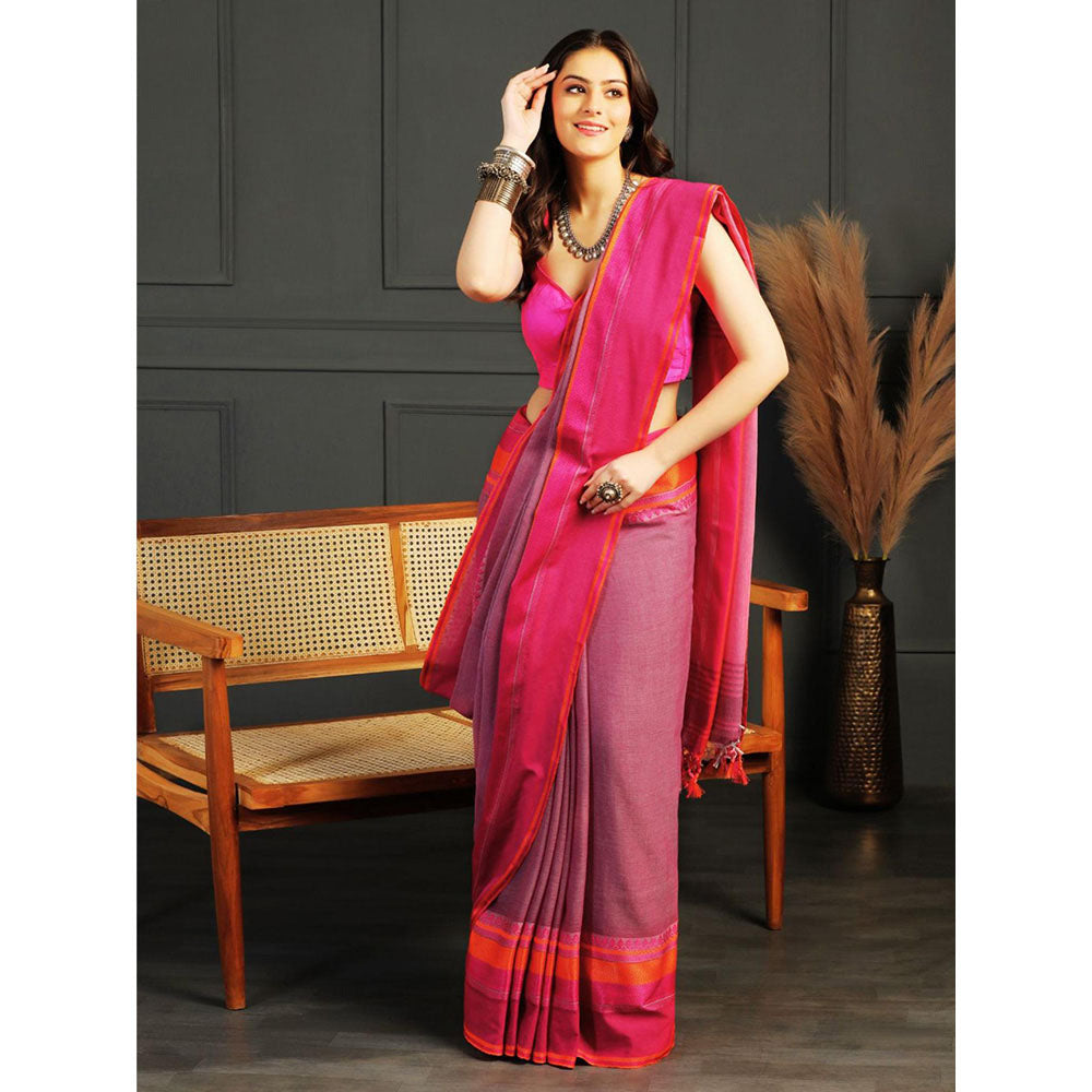 Aditri Mauve Handloom Khadi Cotton Saree with Running Blouse
