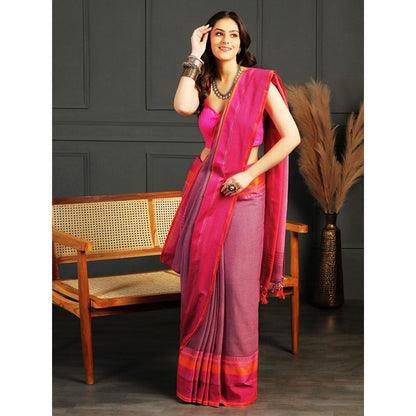 Aditri Mauve Handloom Khadi Cotton Saree with Running Blouse