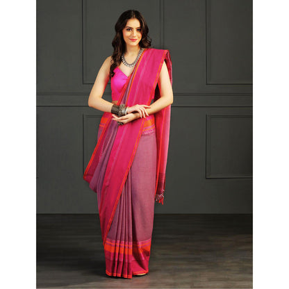 Aditri Mauve Handloom Khadi Cotton Saree with Running Blouse