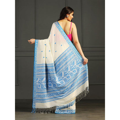 Aditri Off White Handloom Khadi Cotton Saree with Running Blouse
