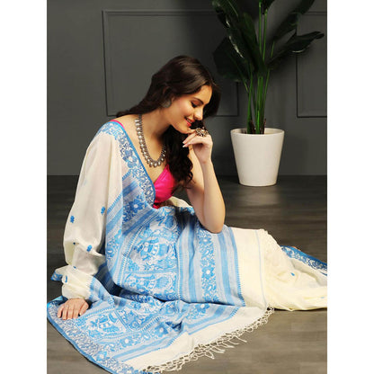 Aditri Off White Handloom Khadi Cotton Saree with Running Blouse