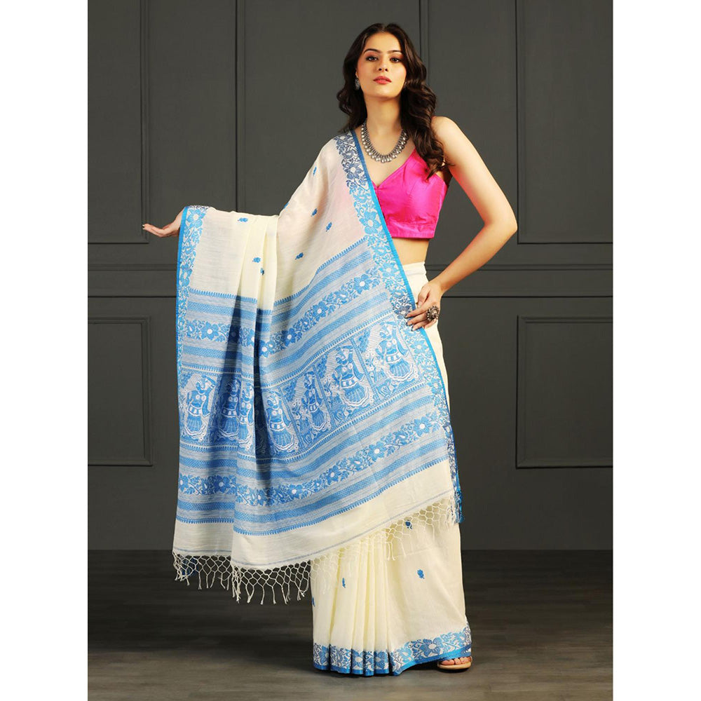 Aditri Off White Handloom Khadi Cotton Saree with Running Blouse