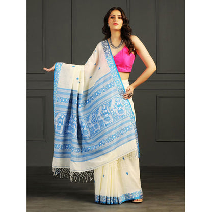 Aditri Off White Handloom Khadi Cotton Saree with Running Blouse