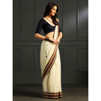 Aditri Cream Handloom Khadi Cotton Saree with Running Blouse