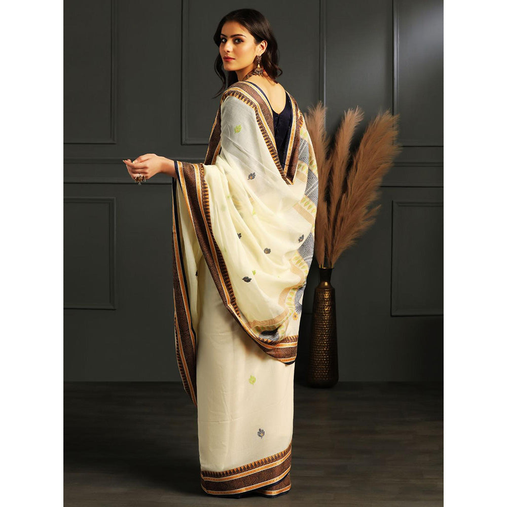 Aditri Cream Handloom Khadi Cotton Saree with Running Blouse