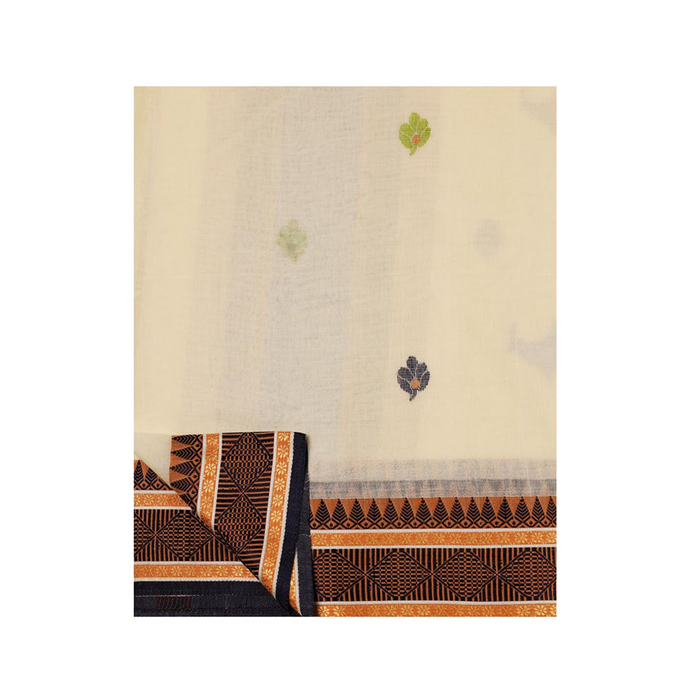 Aditri Cream Handloom Khadi Cotton Saree with Running Blouse