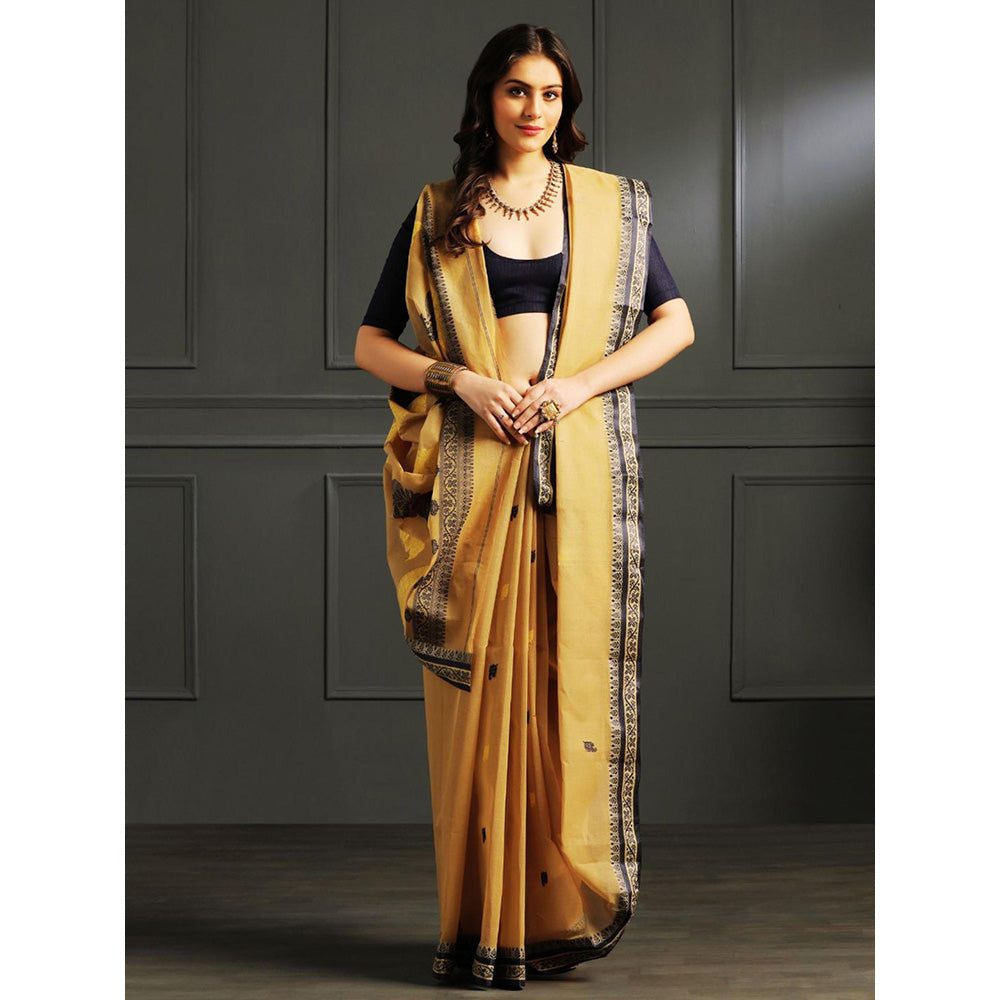 Aditri Khaki Handloom Khadi Cotton Saree with Running Blouse