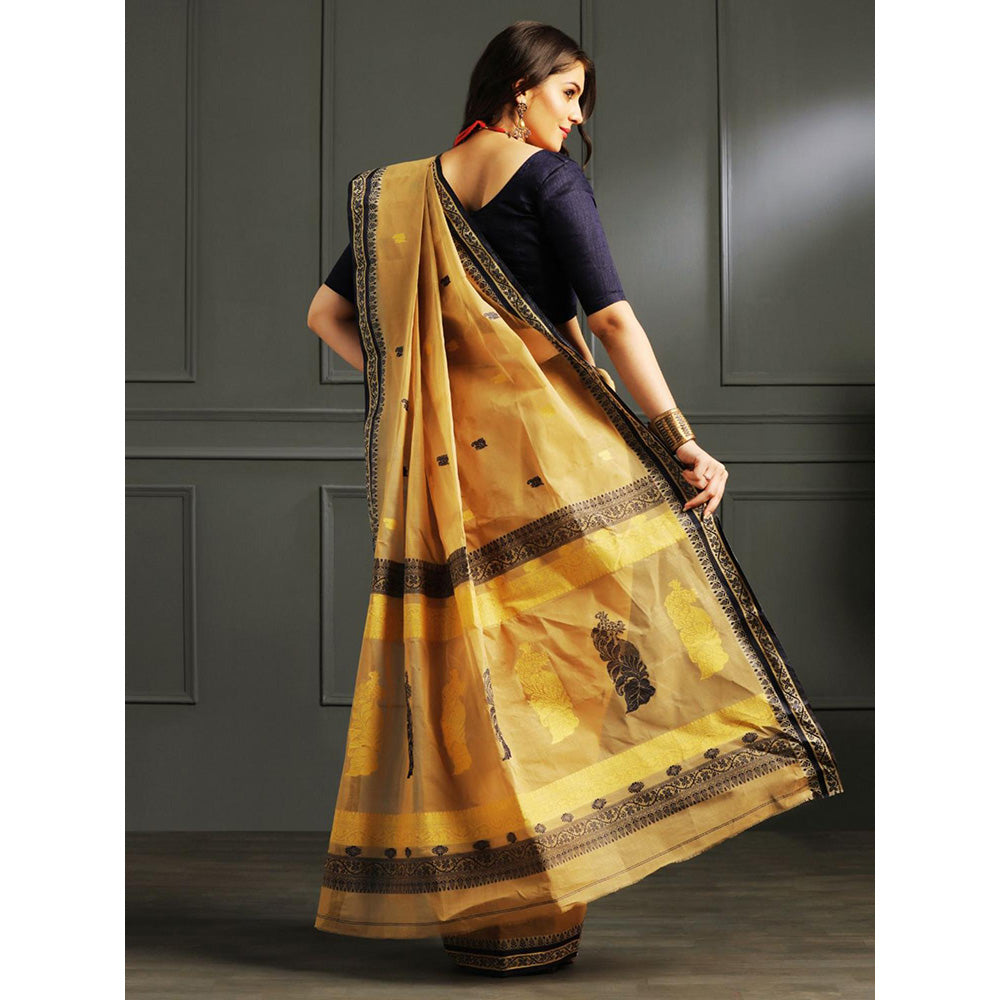 Aditri Khaki Handloom Khadi Cotton Saree with Running Blouse