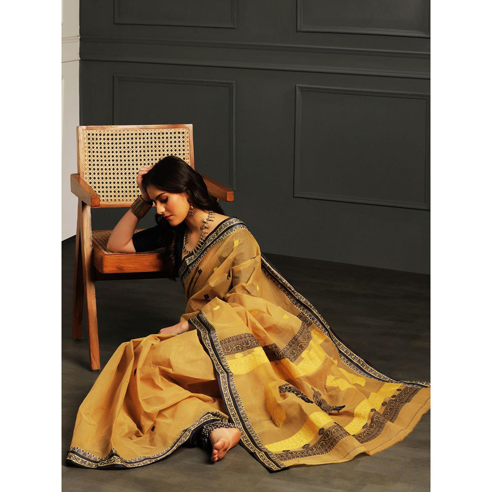 Aditri Khaki Handloom Khadi Cotton Saree with Running Blouse