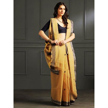 Aditri Khaki Handloom Khadi Cotton Saree with Running Blouse