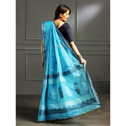 Aditri Blue Handloom Khadi Cotton Saree with Running Blouse