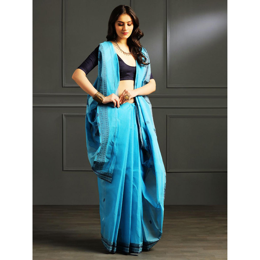 Aditri Blue Handloom Khadi Cotton Saree with Running Blouse