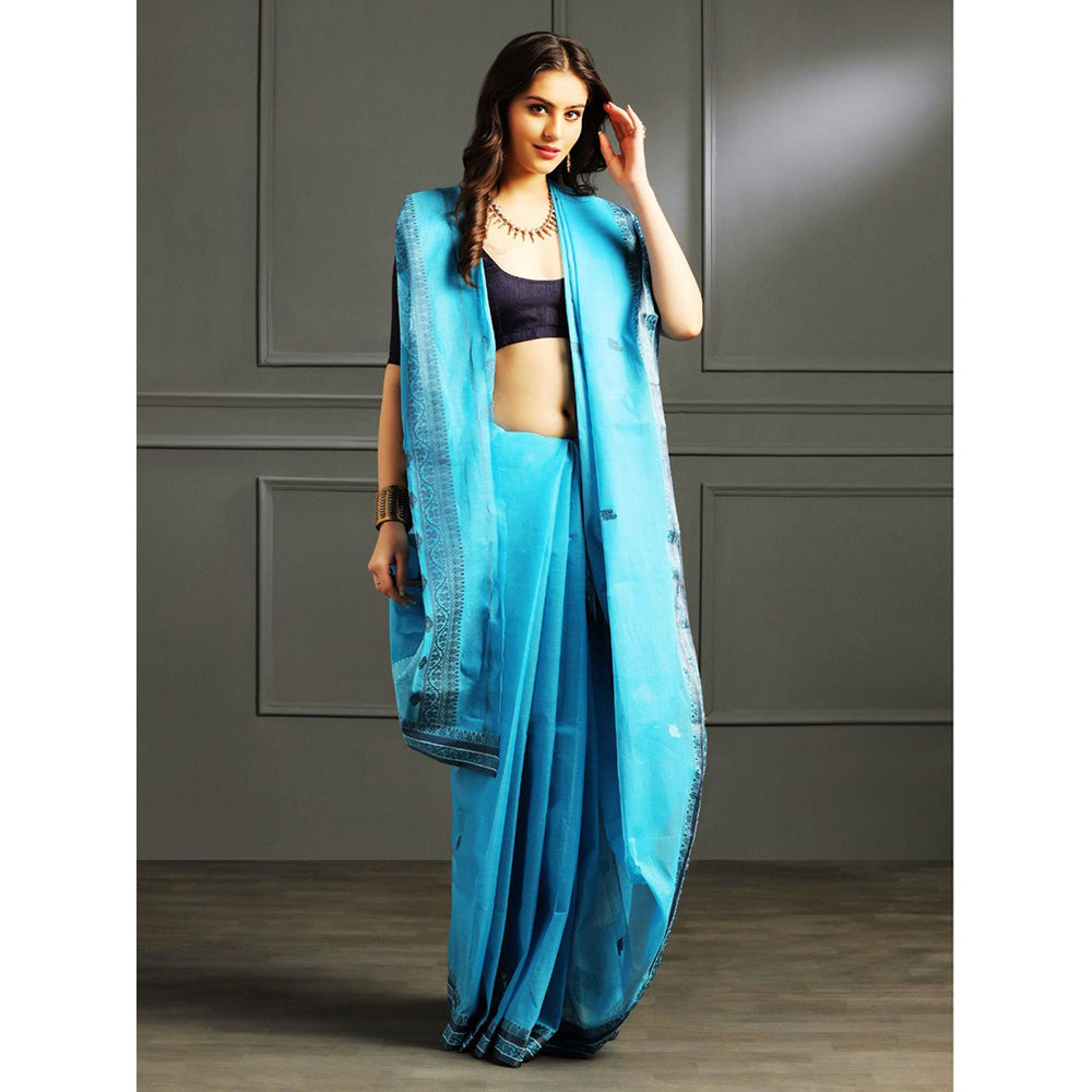 Aditri Blue Handloom Khadi Cotton Saree with Running Blouse
