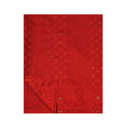 Aditri Red Handloom Jamdani On Resham Silk Saree with Running Blouse
