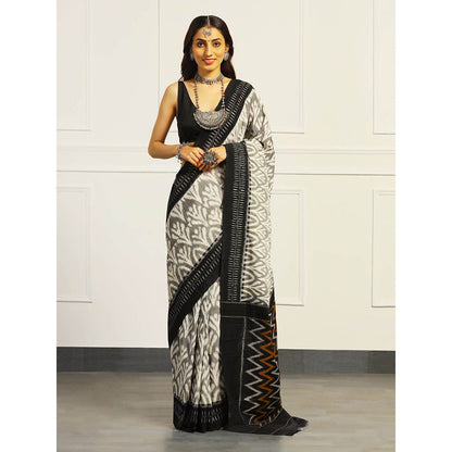 Aditri Black Handloom Ikat On Gas Saree with Unstitched Blouse