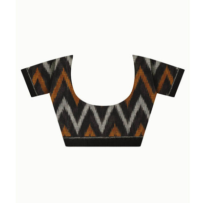 Aditri Black Handloom Ikat On Gas Saree with Unstitched Blouse