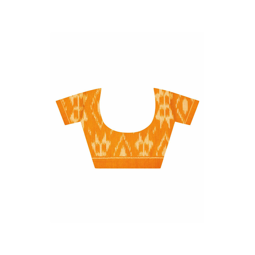 Aditri Orange Handloom Ikat On Gas Saree with Unstitched Blouse