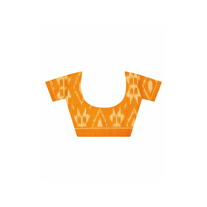 Aditri Orange Handloom Ikat On Gas Saree with Unstitched Blouse