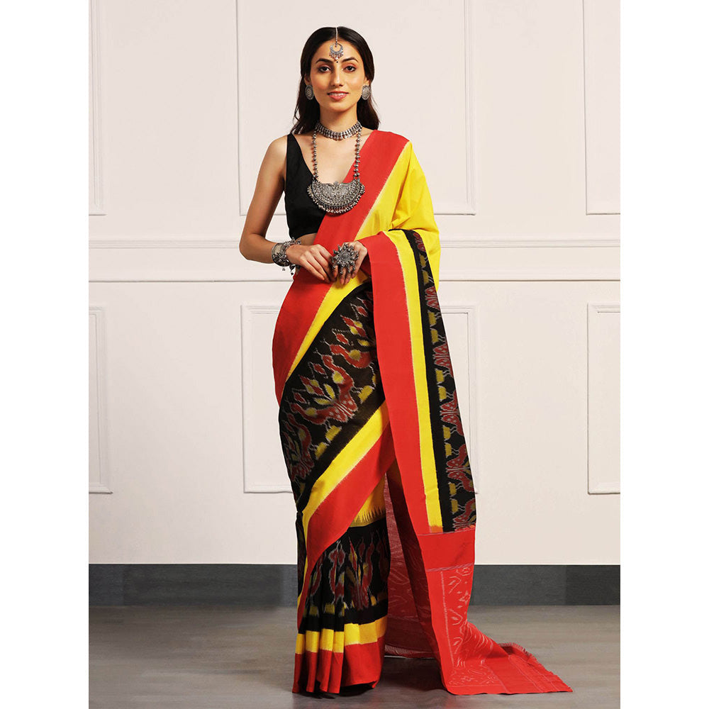 Aditri Multi-Colour Handloom Ikat On Saree with Unstitched Blouse